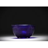 China - Blue Peking glass bowl, Qing dynasty, 4-character mark.