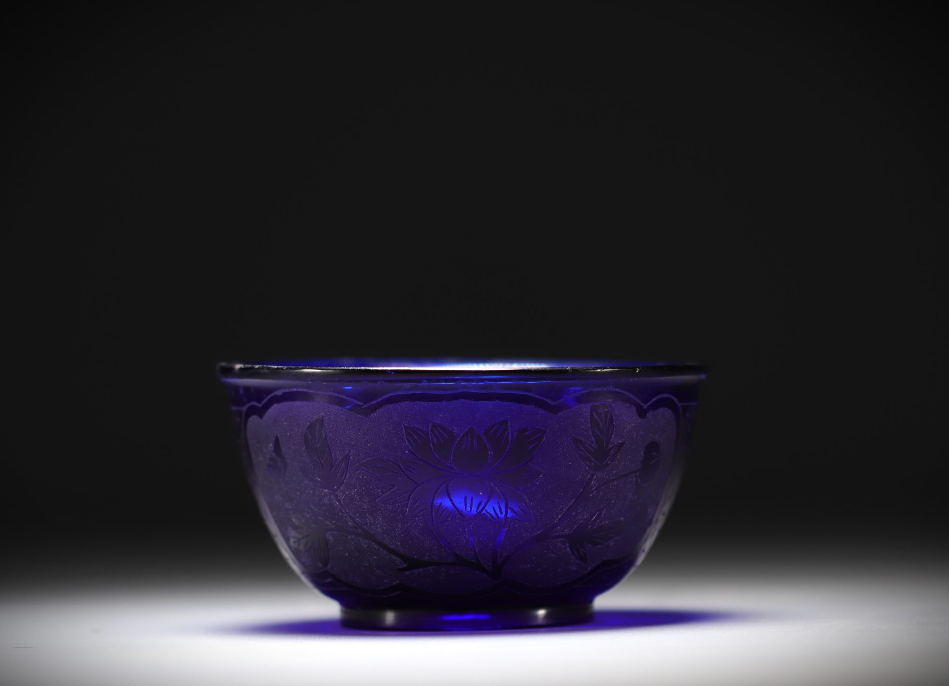 China - Blue Peking glass bowl, Qing dynasty, 4-character mark.