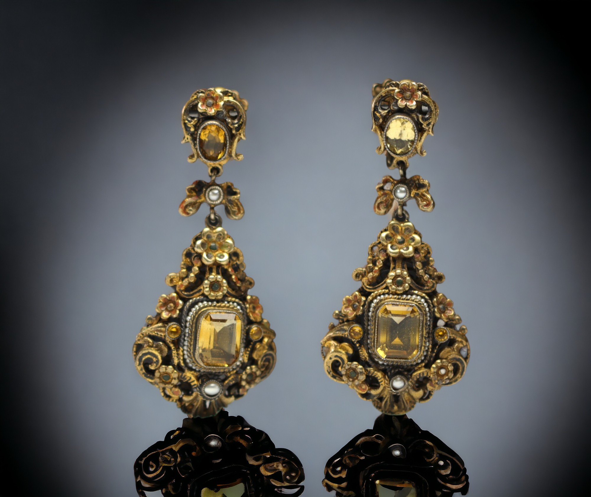 Pair of vermeil and citrine earrings, circa 1900