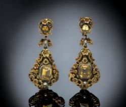 Pair of vermeil and citrine earrings, circa 1900