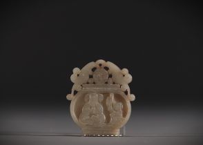 China - White jade pendant with Guanyin design, Ming period.