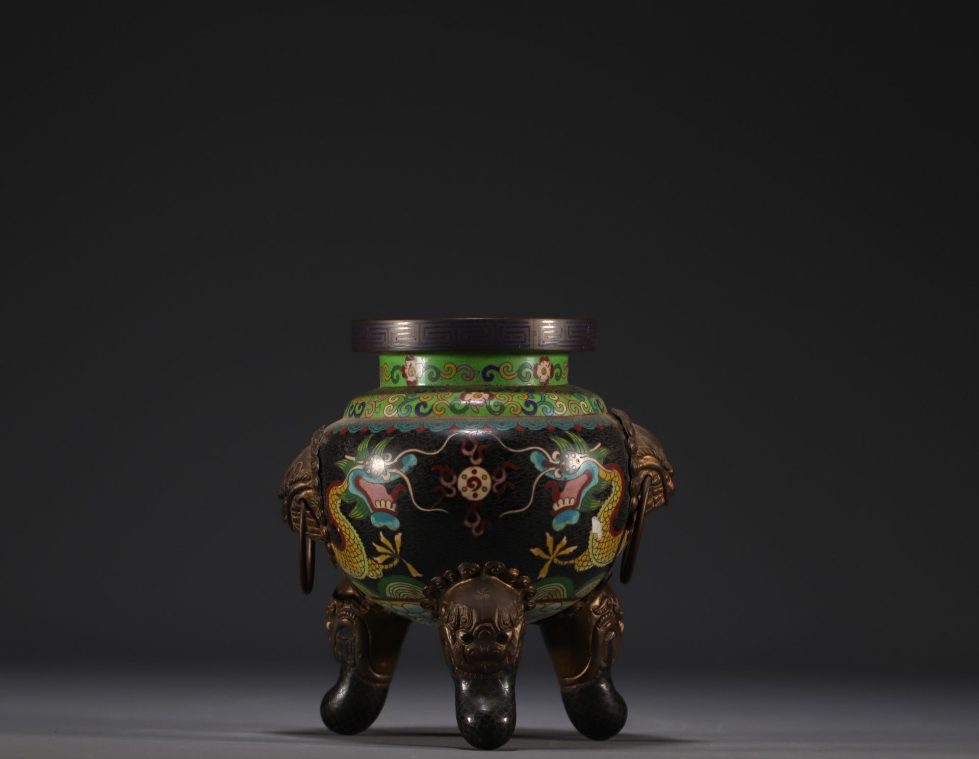 China - Cloisonne incense burner decorated with Fo dogs and dragons.