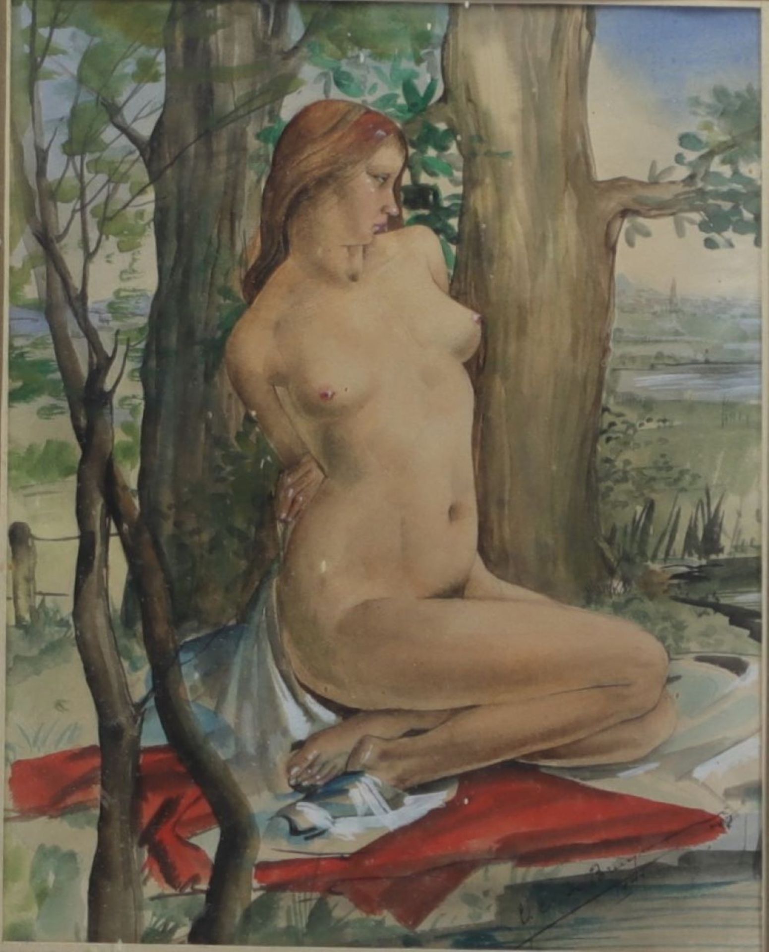 Gustave DE BRUYNE (1914-1981) â€˜Femme denudeeâ€™ Watercolour signed and dated 1944.