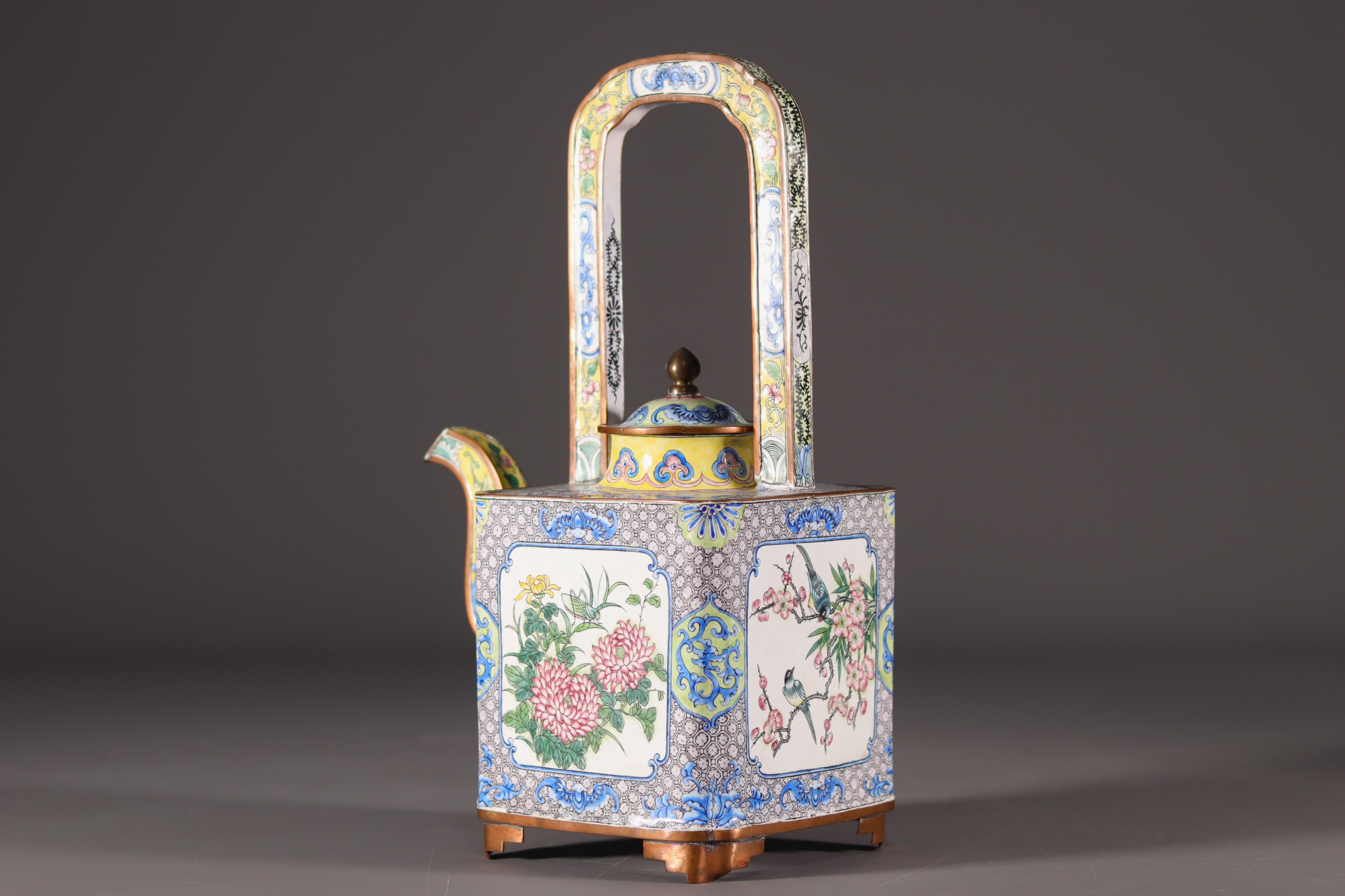 China - Large cloisonne enamel teapot with floral design. - Image 4 of 5