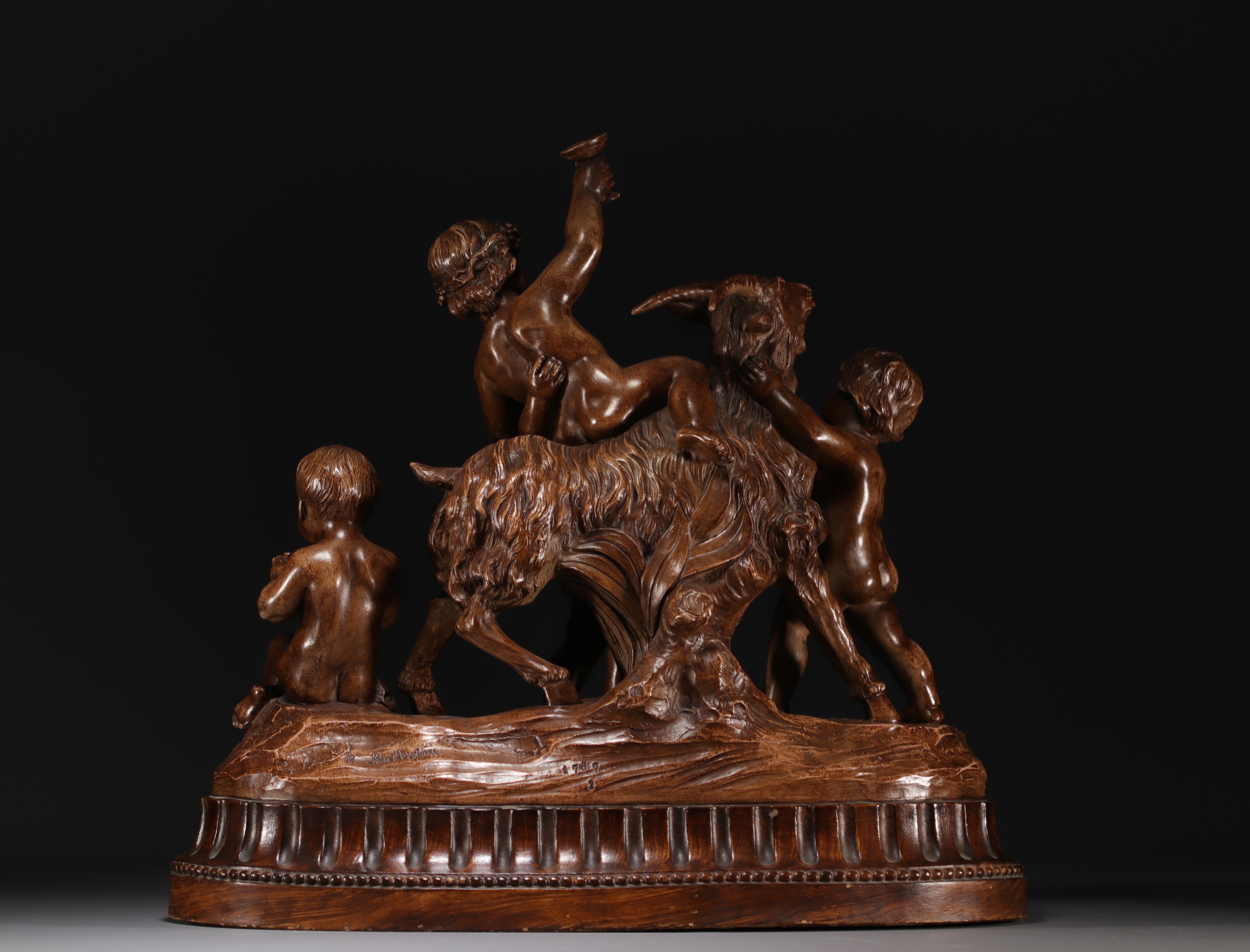 Pierre BALLESTRA - "Goat and Putti" Large group in patinated terracotta, 19th century. - Image 2 of 3