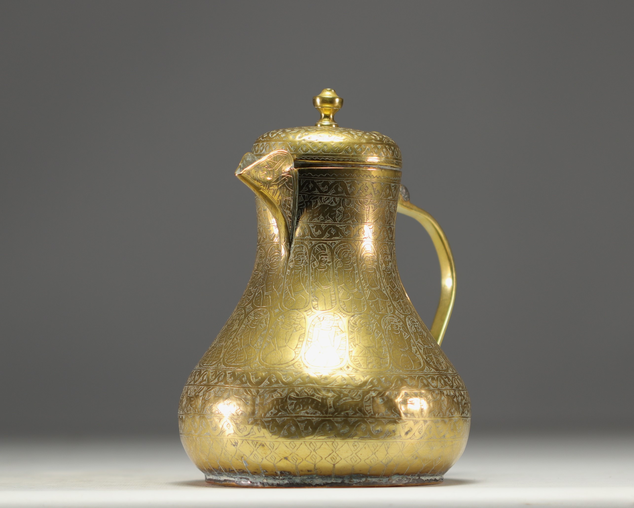 Persian coffee pot in chased brass with animal and figure motifs. - Image 3 of 3