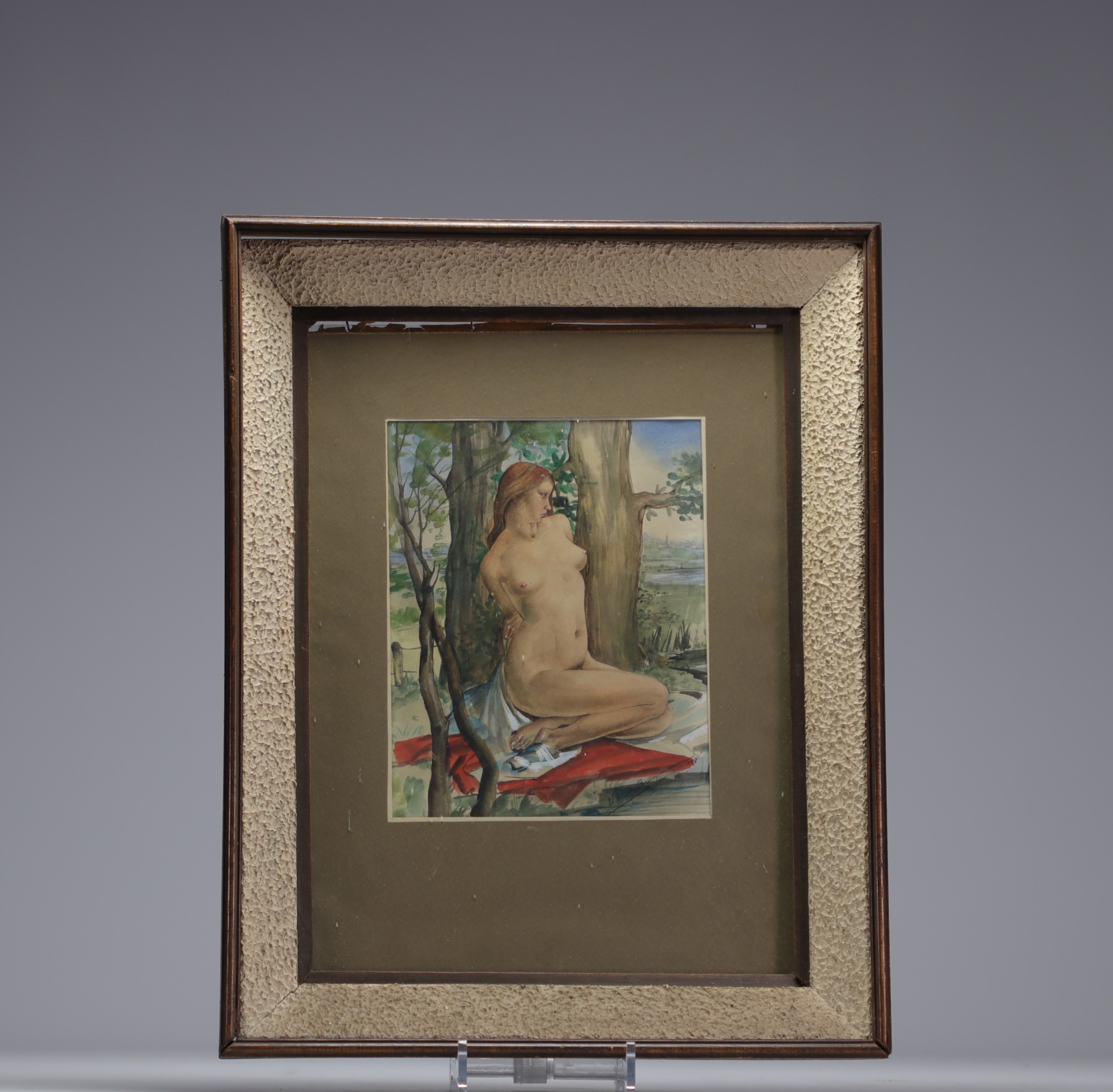 Gustave DE BRUYNE (1914-1981) â€˜Femme denudeeâ€™ Watercolour signed and dated 1944. - Image 2 of 2