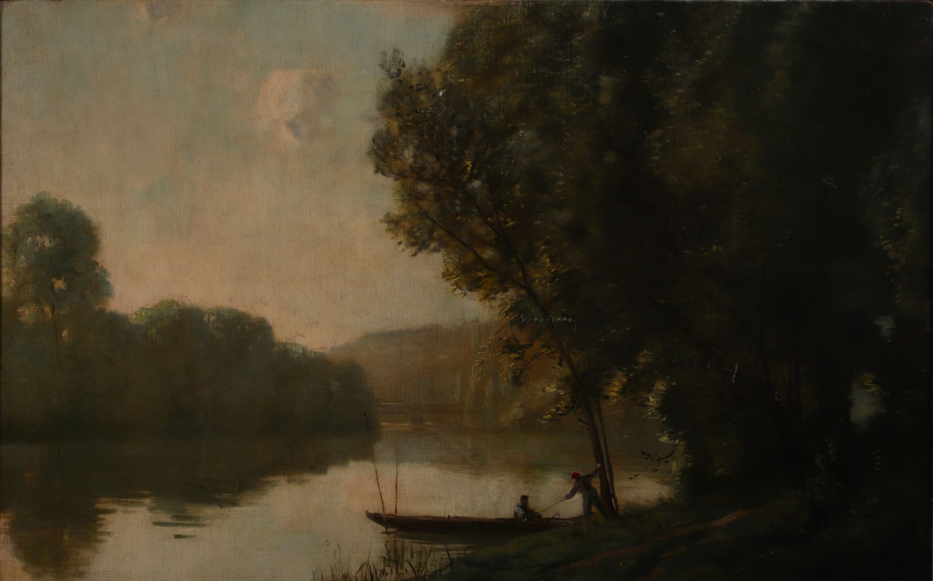 "Oil on canvas, Barbizon school in the style of Camille COROT, late 19th century.