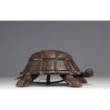 Wooden billiard spittoon in the shape of a turtle, late 19th century.