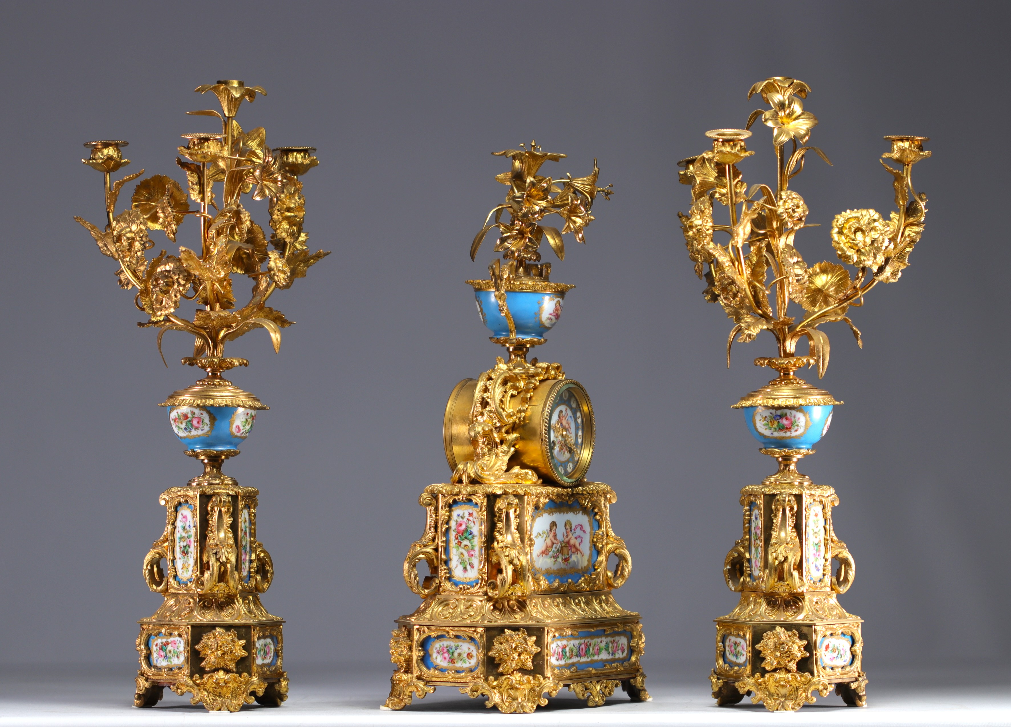 Imposing Sevres porcelain and gilded bronze mantelpiece. - Image 2 of 3