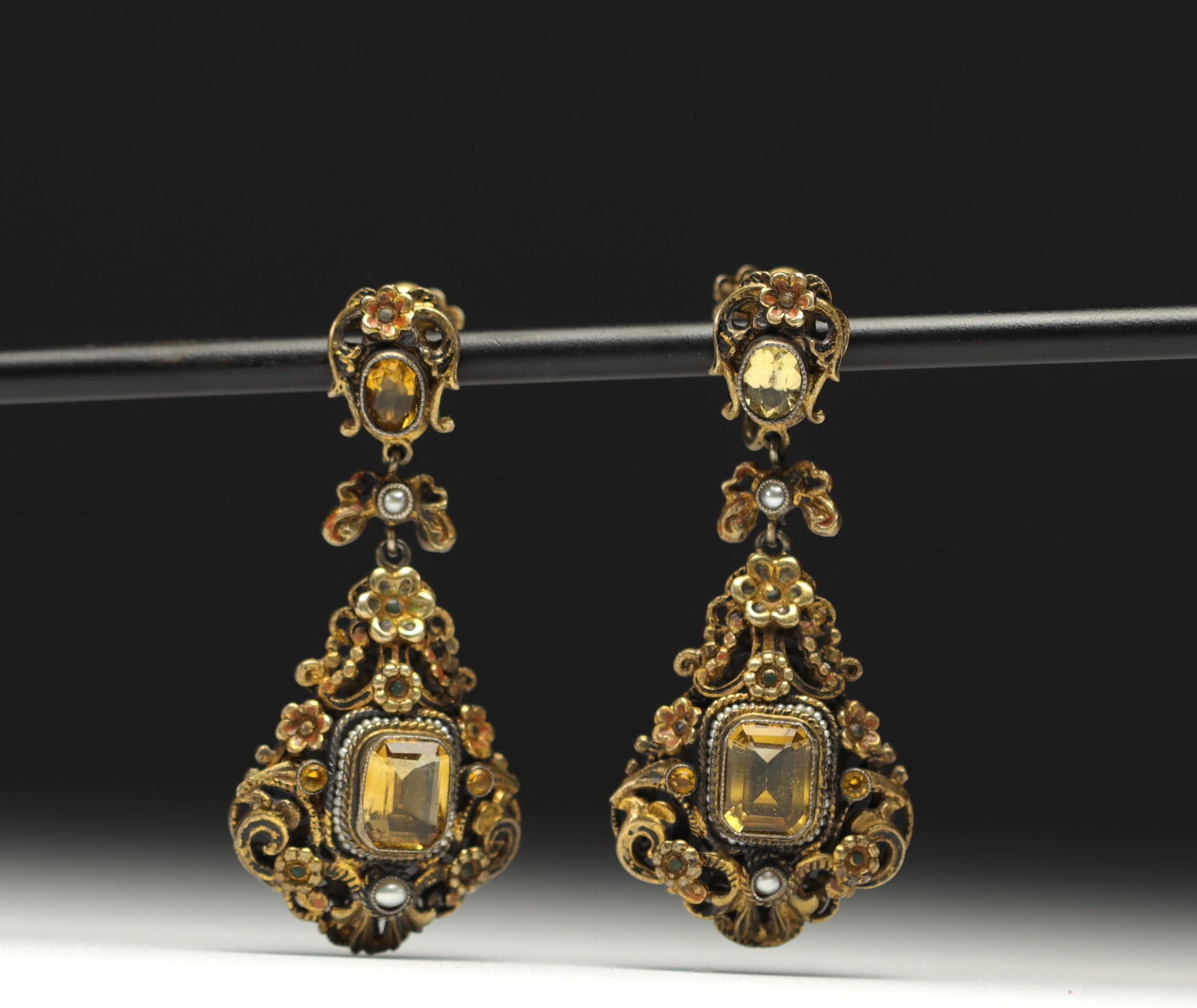 Pair of vermeil and citrine earrings, circa 1900 - Image 2 of 2