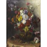 "Bouquet de fleurs" large still life, oil on canvas, late 19th century.