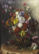 "Bouquet de fleurs" large still life, oil on canvas, late 19th century.