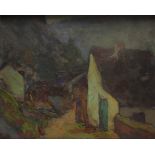 Georges HAWAY (1894-1945) "Laroche en Ardennes, au pied du Chateau" Oil on panel.