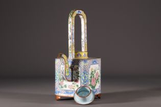 China - Large cloisonne enamel teapot with floral design.