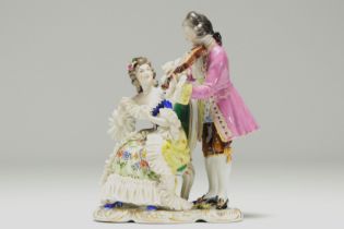 Volksted - "Violinist" polychrome porcelain group, mark under the piece.