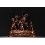 Pierre BALLESTRA - "Goat and Putti" Large group in patinated terracotta, 19th century.