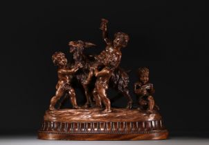 Pierre BALLESTRA - "Goat and Putti" Large group in patinated terracotta, 19th century.