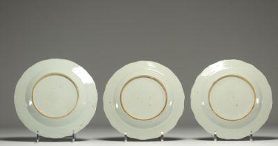 China - Set of three Famille Rose porcelain plates.