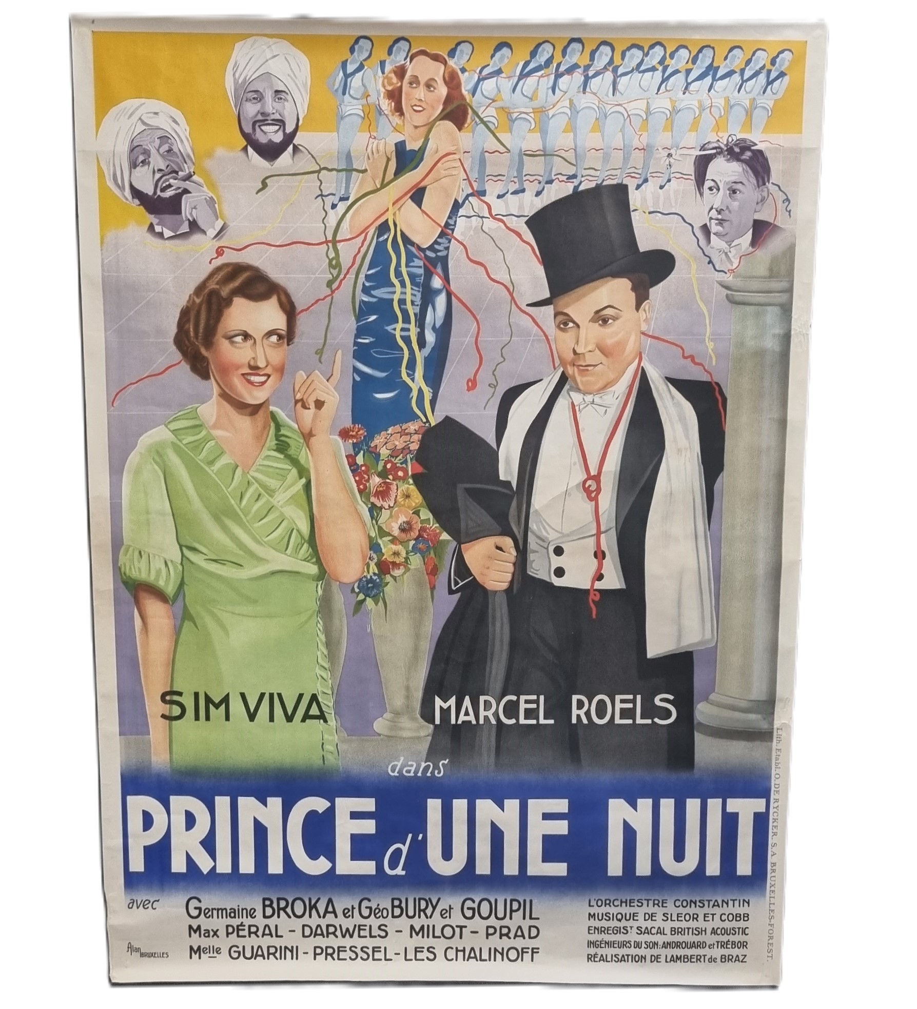 "Prince d'une nuit" Large cinema poster, De Rycker 1937 Brussels, 120 x 160cm.