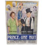 "Prince d'une nuit" Large cinema poster, De Rycker 1937 Brussels, 120 x 160cm.