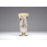 Adat - Art Deco vase in frosted acid-etched glass with gold highlights depicting Strasbourg Cathedra