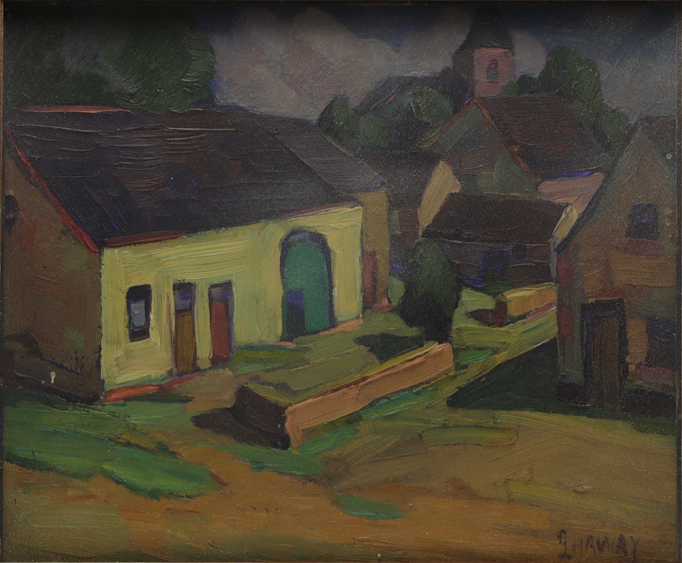 Georges HAWAY (1894-1945) "View of a village" Oil on panel, signed.