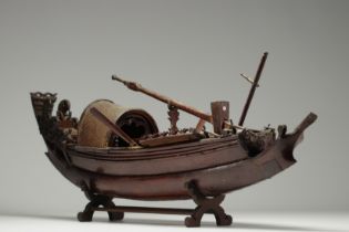 China - Carved wooden junk, 19th century.