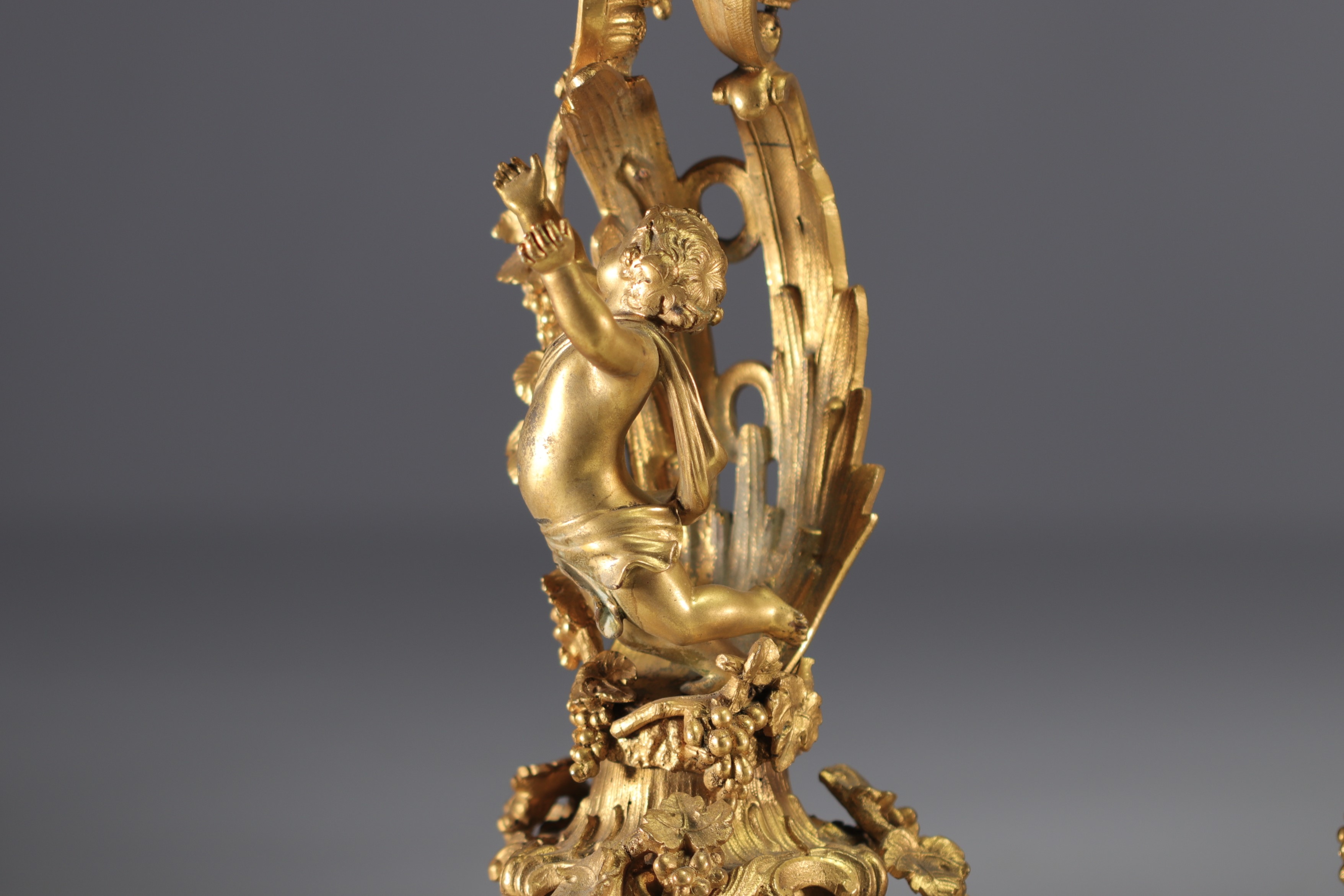 Louis XV style gilt bronze mantelpiece and candelabra, 19th century. - Image 5 of 6