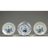 China - Set of three blue-white porcelain plates.