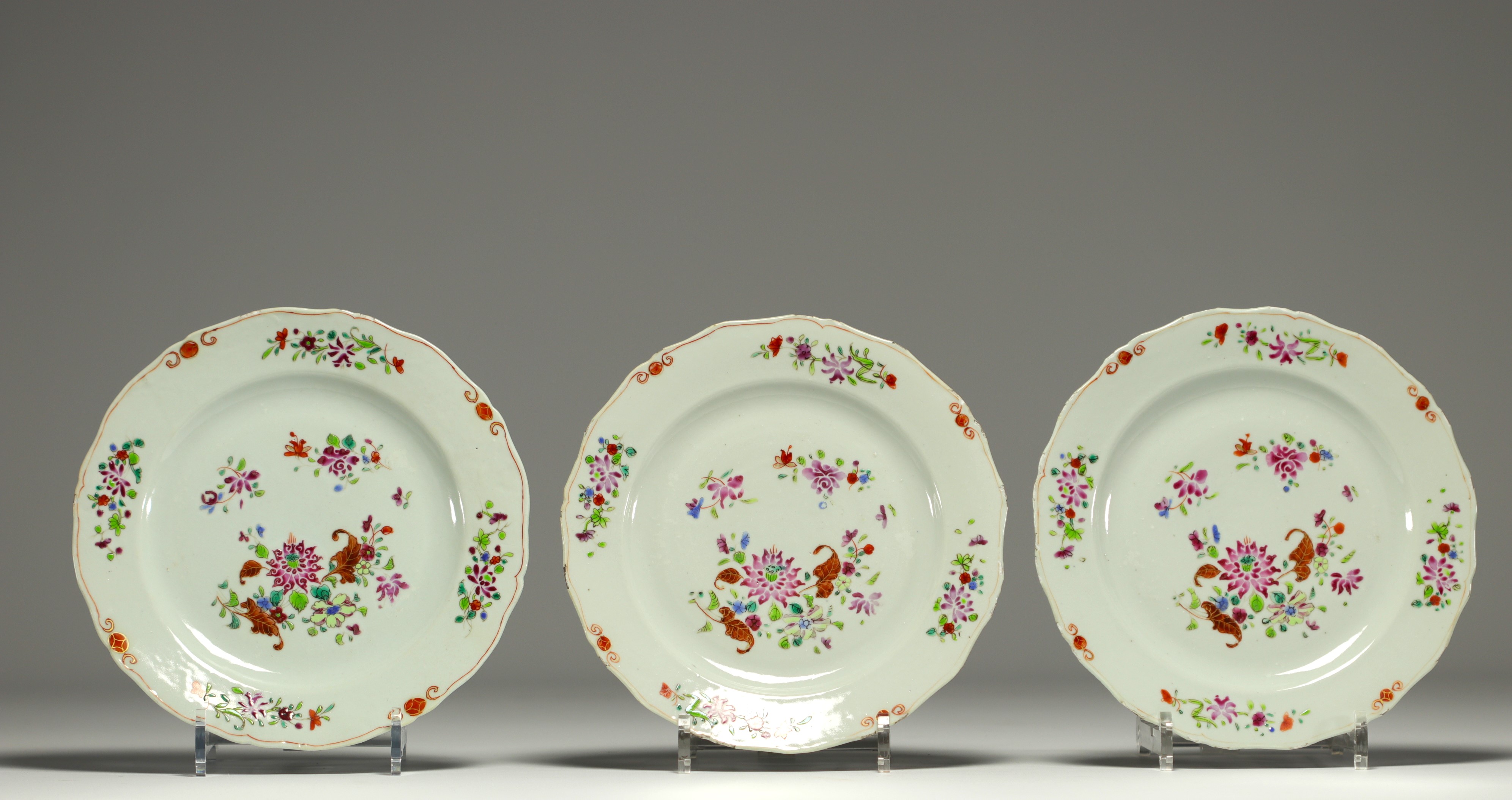 China - Set of three Famille Rose porcelain plates. - Image 2 of 2