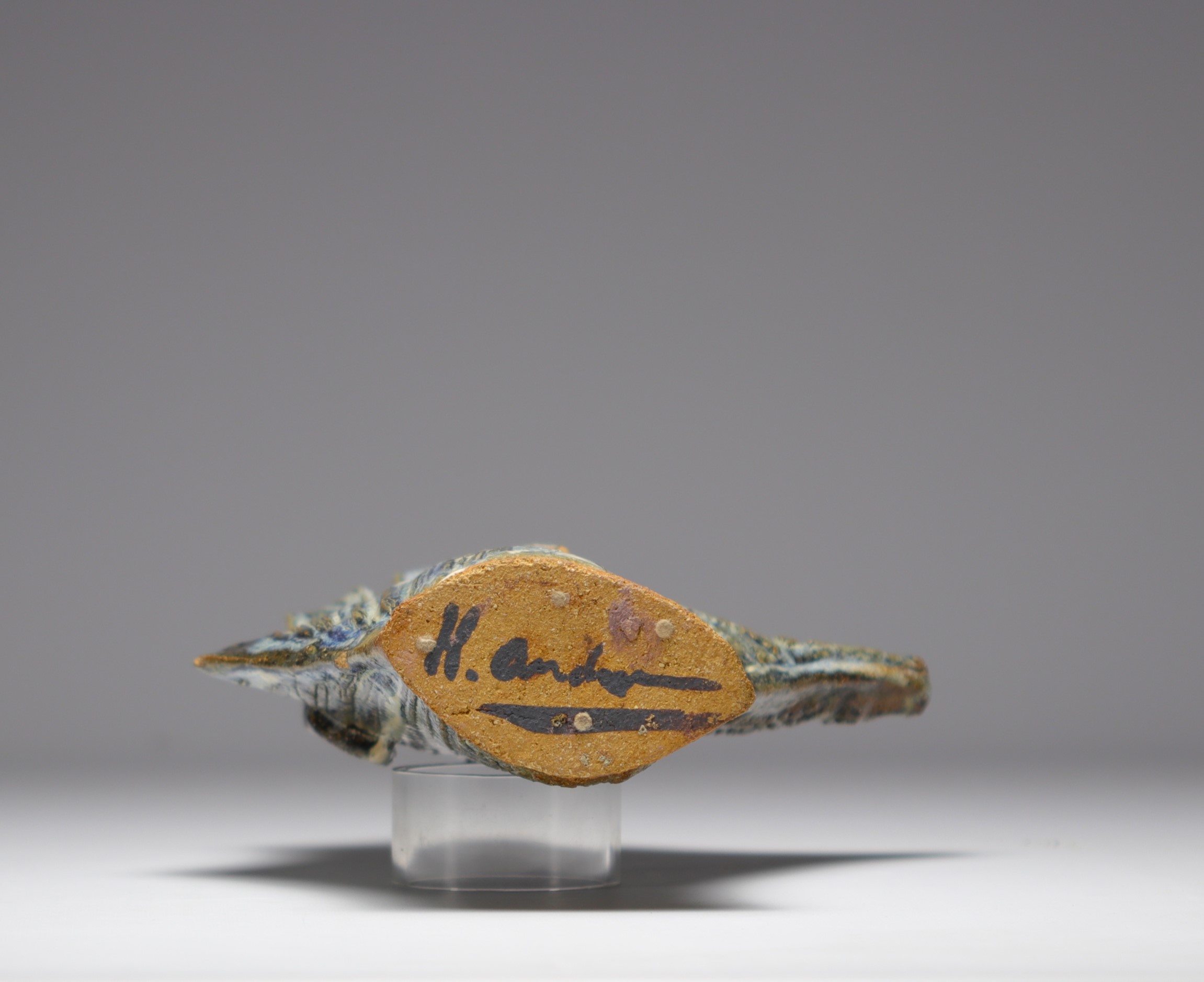 Zoomorphic sculpture in glazed terracotta, signed below the piece. - Image 5 of 5
