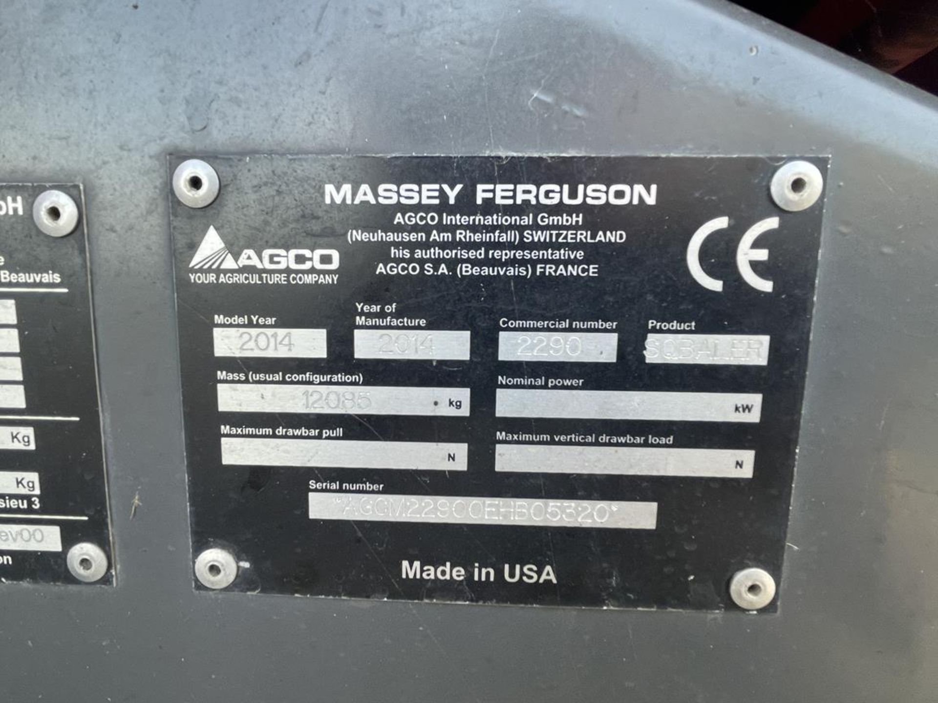 2014 Massey Ferguson MF2290 Model SQ Twin Axle Baler, S/No. AGCM22900EHB05320, 57,256 Bales, - Bild 12 aus 13