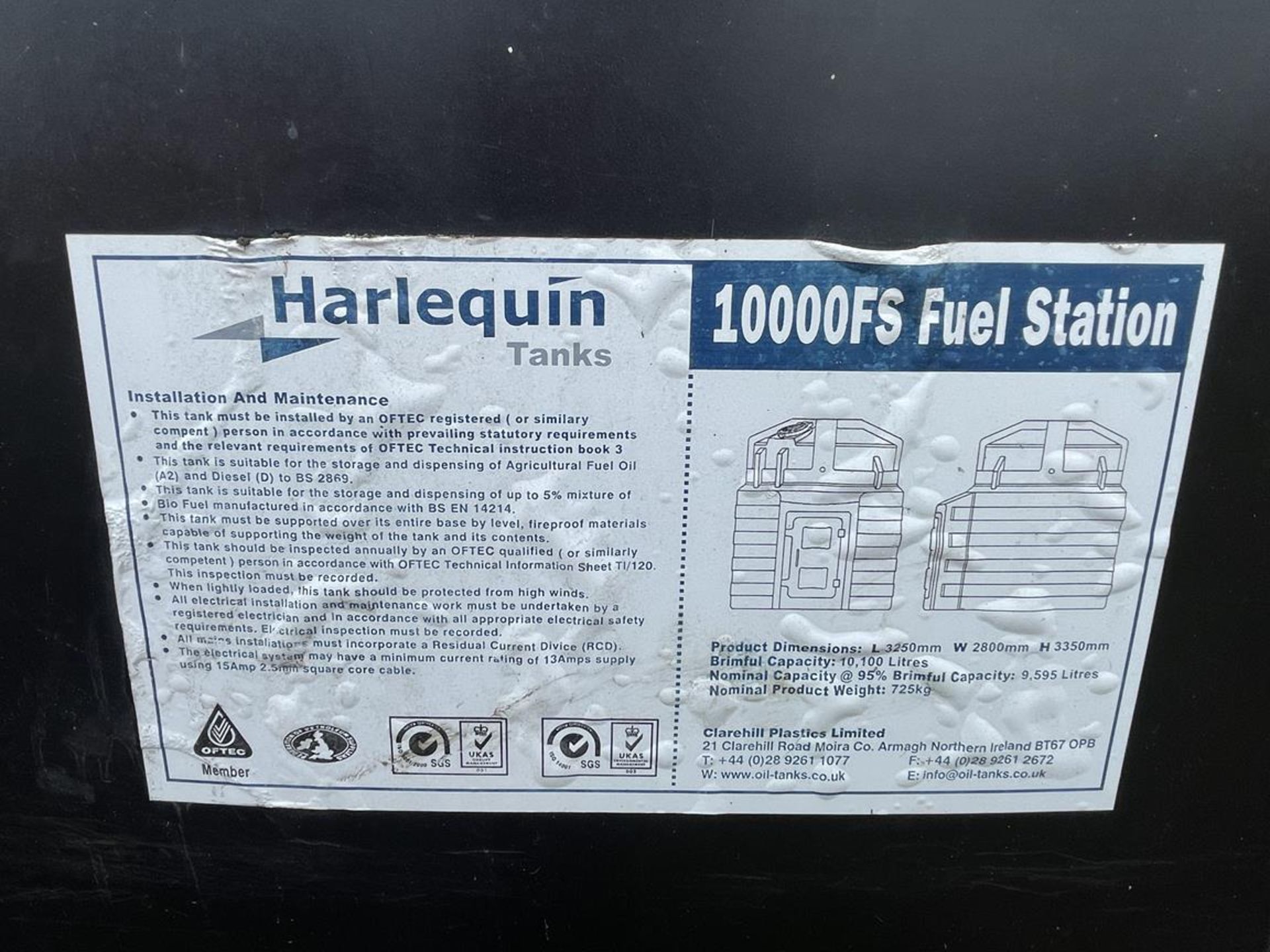 2009 Harlequin 10,000 Litre Bunded Fuel Tank, S/No. 5330, 3250x2800x3350mm fitted with Piusi - Bild 3 aus 5