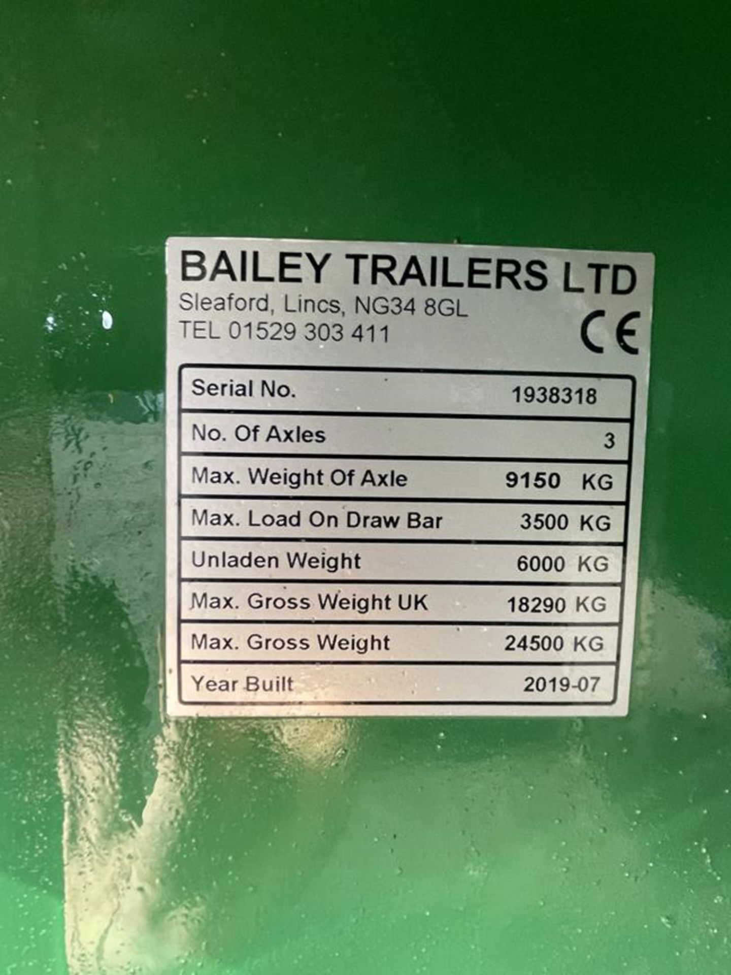 2019 Bailey 36' 18-Ton Flat Deck Triple Axle Flatbed Trailer, S/No. 193818, 435/50R19.5 Mini Super - Image 7 of 7