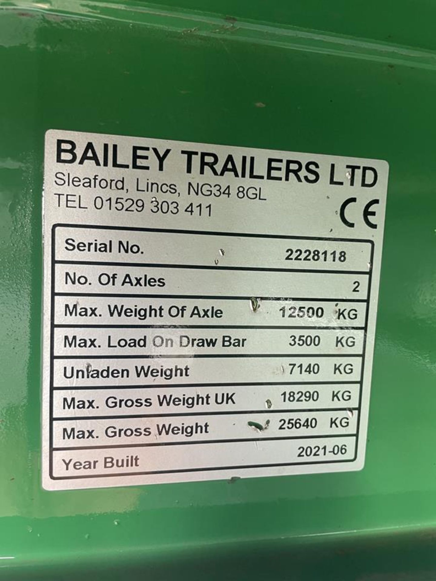 2021 Bailey TB 18-Ton Double Axle Trailer S/No. 2228118, 560/60R22.5 Michelin Tyres, Rollover - Bild 10 aus 10