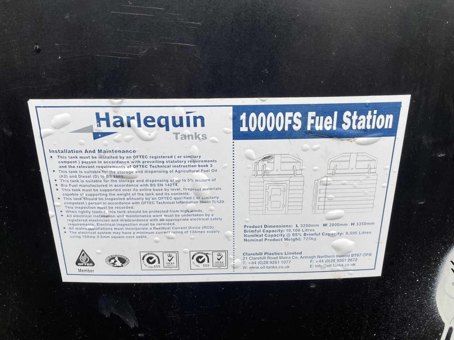 2009 Harlequin 10,000 Litre Bunded Fuel Tank, S/No. 5331, 3250x2800x3350mm fitted with Piusi - Bild 2 aus 5