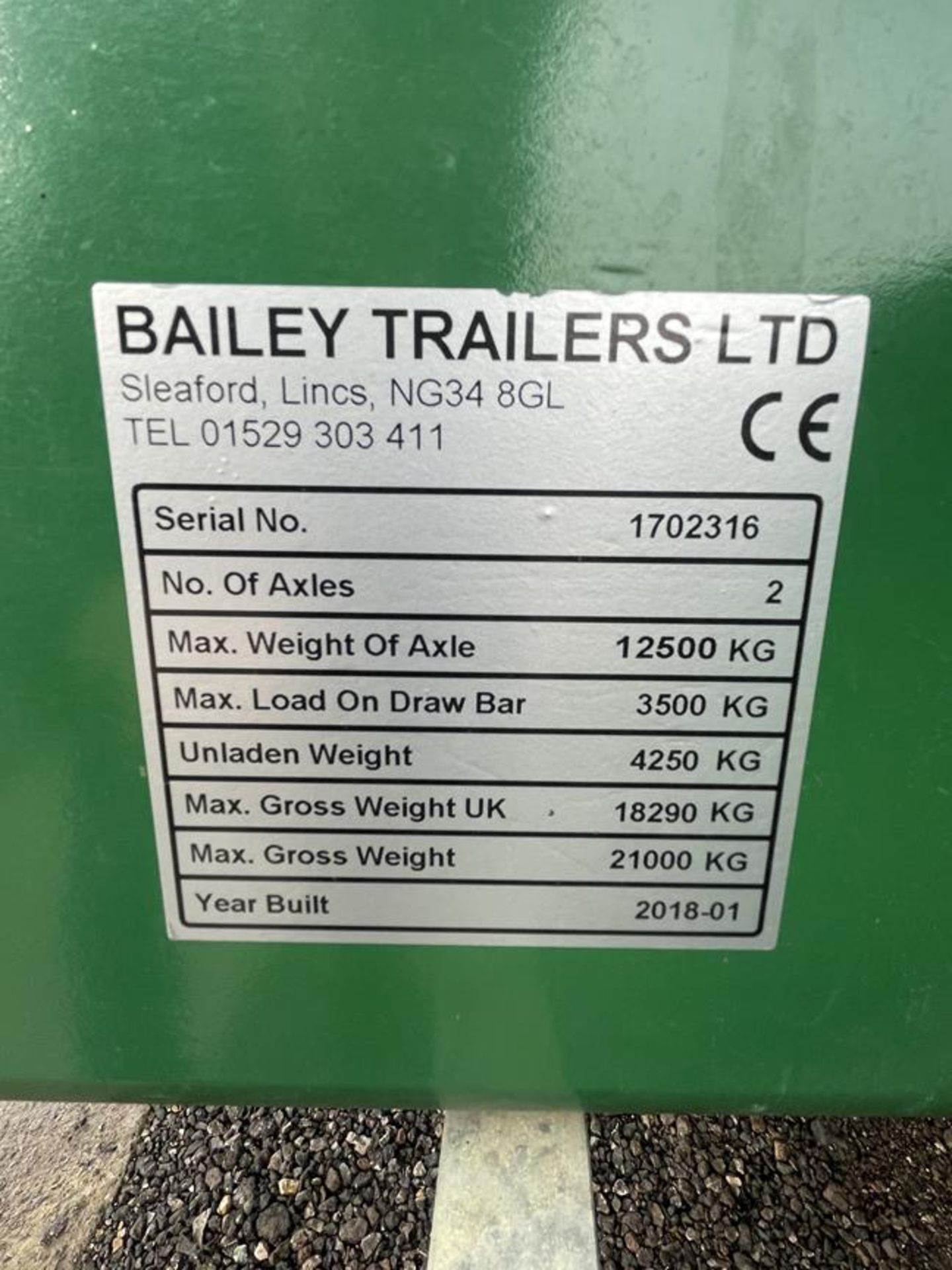 2018 Bailey 15,000 Litre Water Bowser Double Axle Fibreglass Trailer S/No. 1702316, Commercial - Image 10 of 10