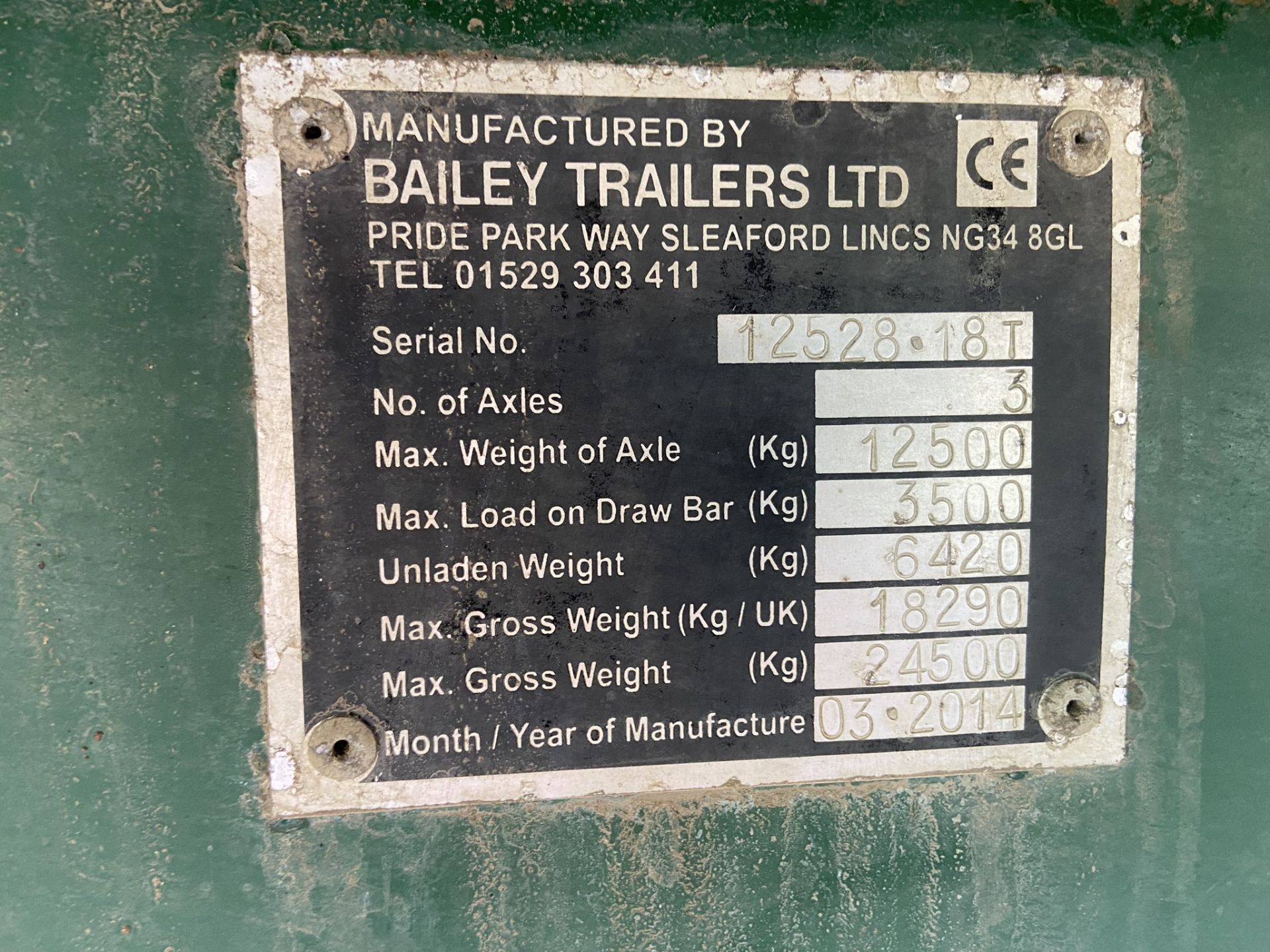 2014 Bailey 18-Ton 36' Triple Axle Flatbed Trailer S/No. 12528, 435/50R 19.5 Mini Super Single Tyres - Image 6 of 6