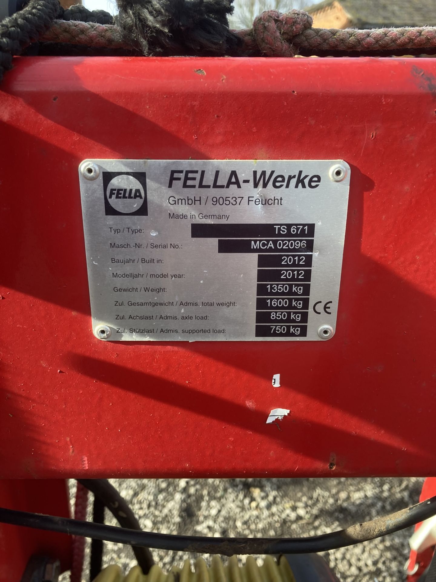 2012 Fella-Werke Reco TS671 Twin Rotor Trailed Rake, S/No. MCA 02096, Weight 1,350kg, Working - Image 5 of 5