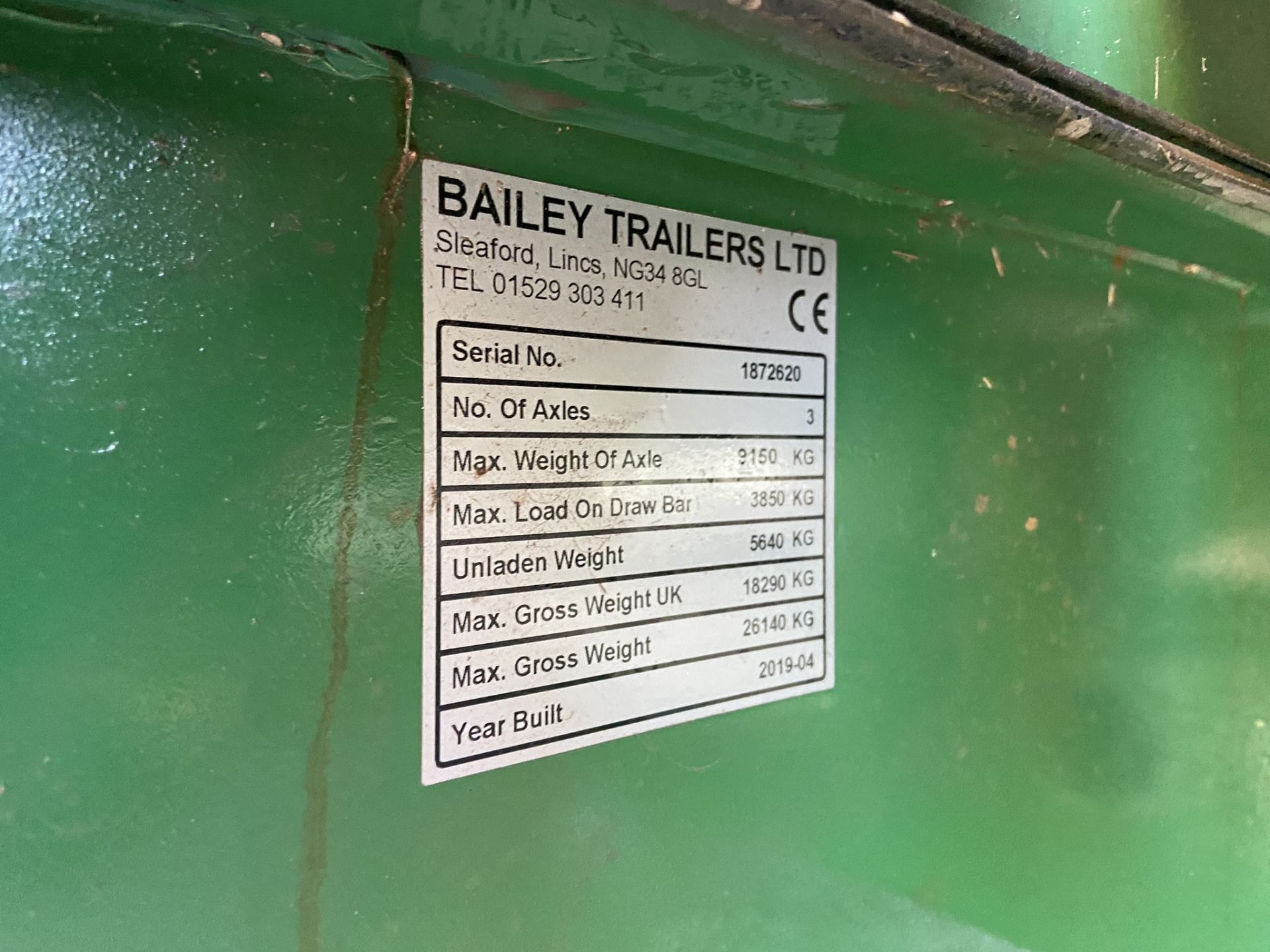 2019 Bailey 36' 20-Ton Flat Deck Triple Axle Flatbed Trailer S/No. 1872620, 435/50R 19.5 Mini - Image 9 of 9