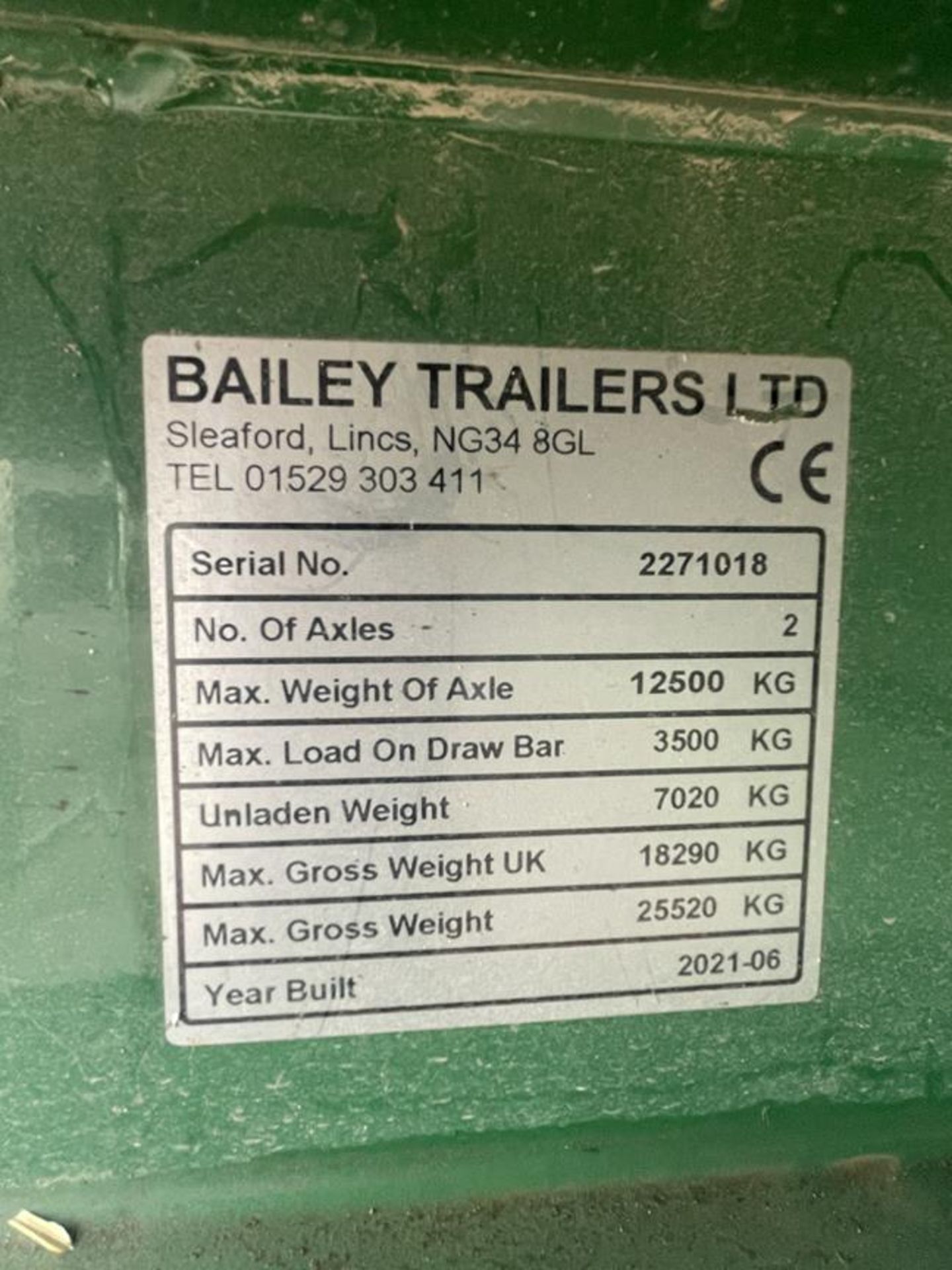 2021 Bailey TB 18-Ton Double Axle Trailer S/No. 2271018, 560/60R22.5 Michelin Tyres, Rollover - Image 6 of 6