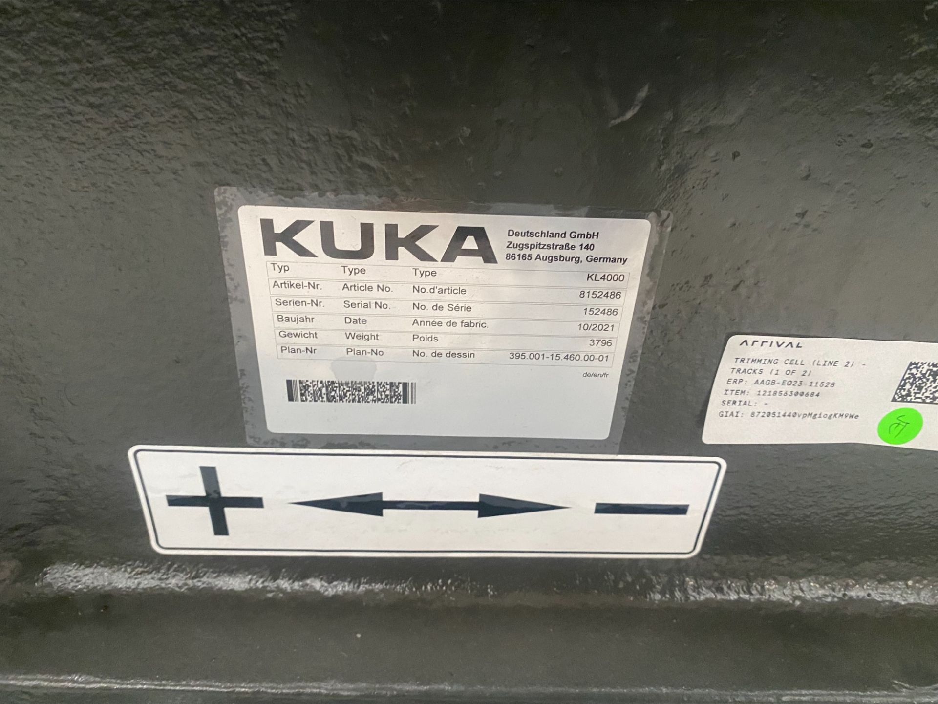 Kuka, KL4000 linear rail, Serial No. 152486 (DOM: 2021) with added extension with single base plate - Image 2 of 4