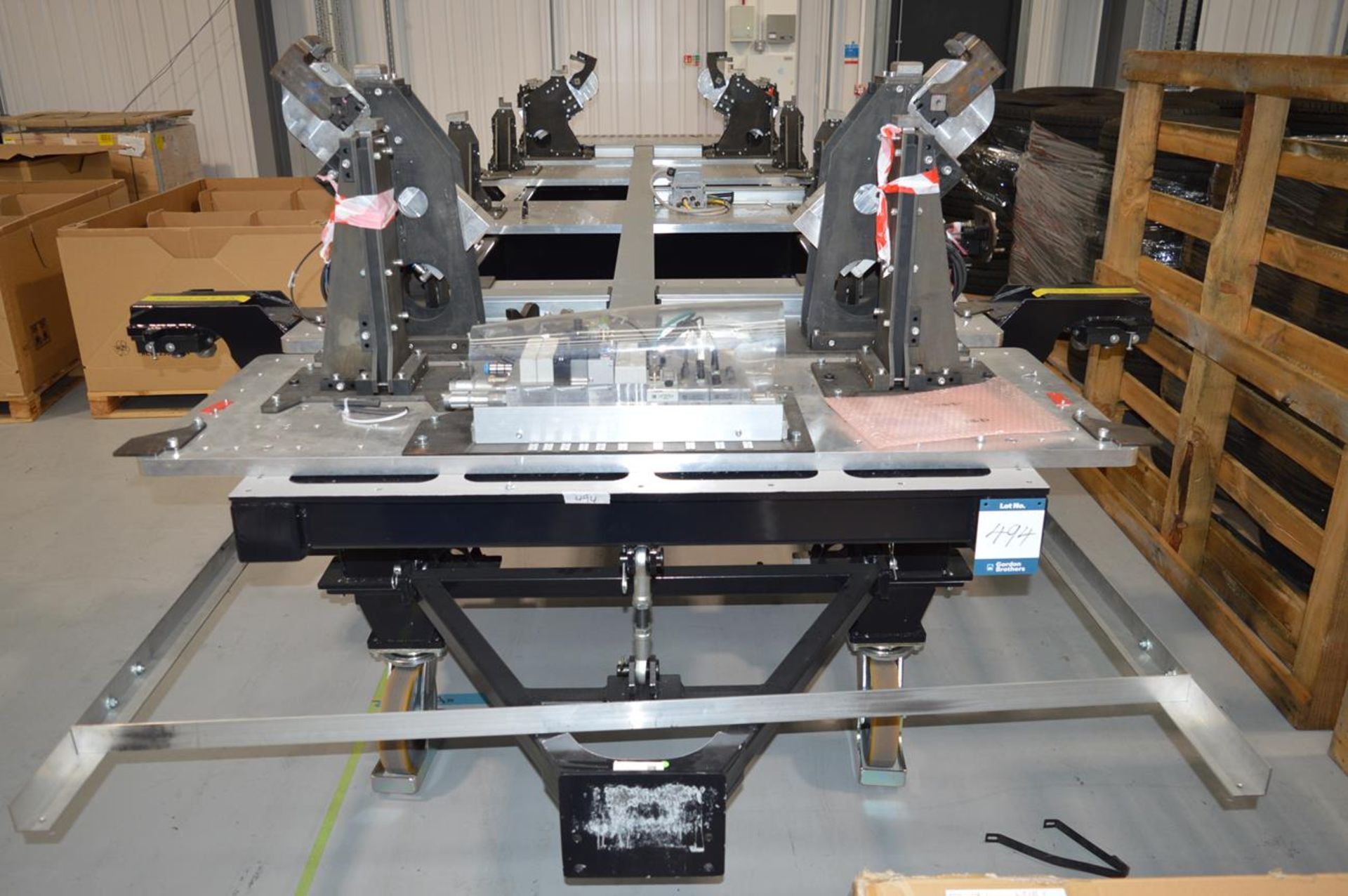 Large steel framed assembly jig fitted with Tunkers pneumatic clamps and associated Festo controls