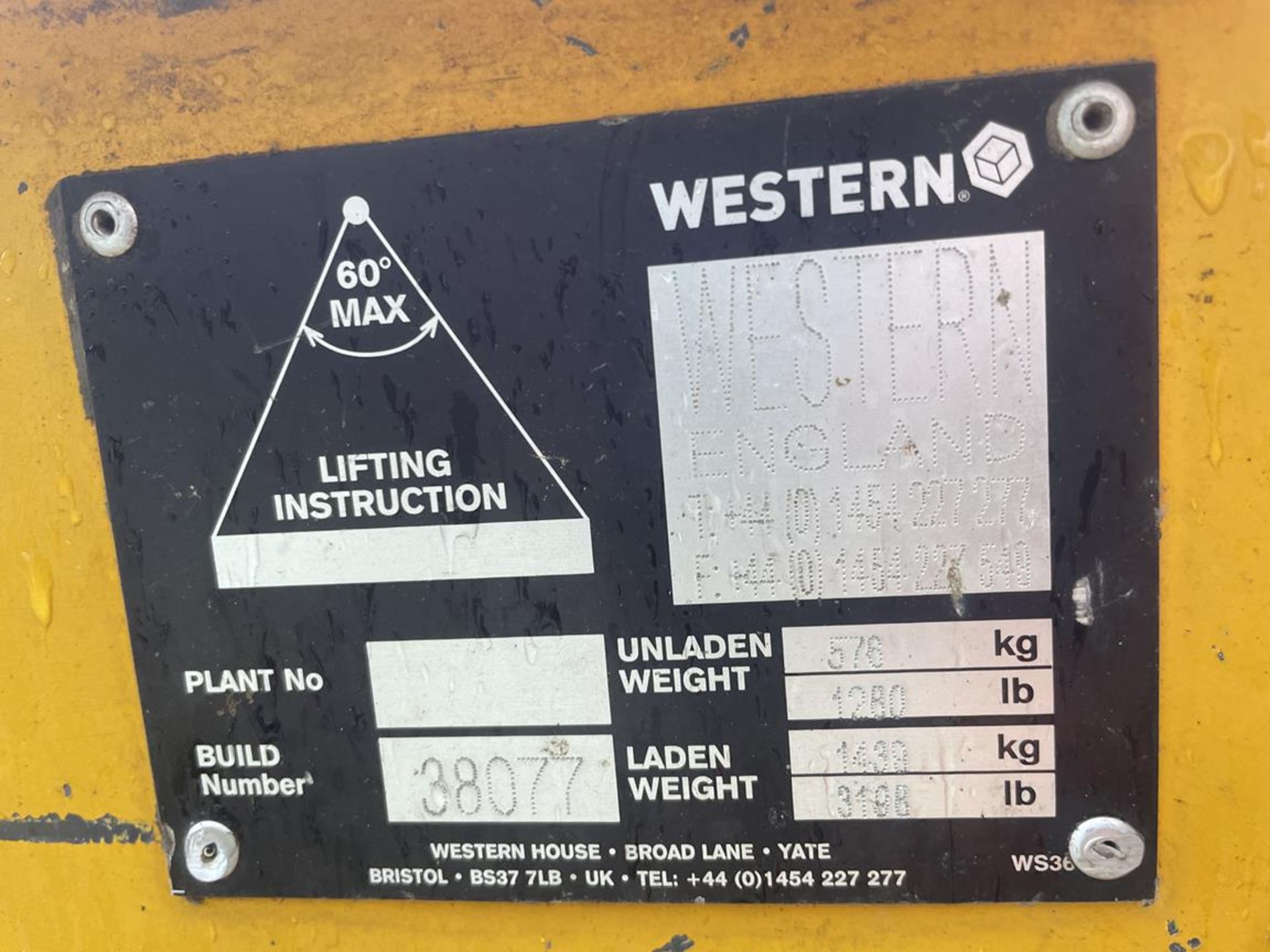 Western 959 Litre Capacity Diesel Fuel Cube Model 10TC, S/No. 4935/3110/1728 (YOM: 2007) - Image 3 of 3