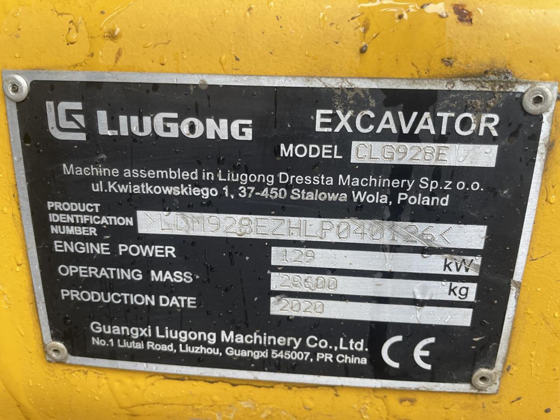 Liugong CLG928E 28.6-Ton Operating Mass Tracked Excavator S/No. LDM928EZHLP040126 (YOM: 2020), Run - Image 9 of 12