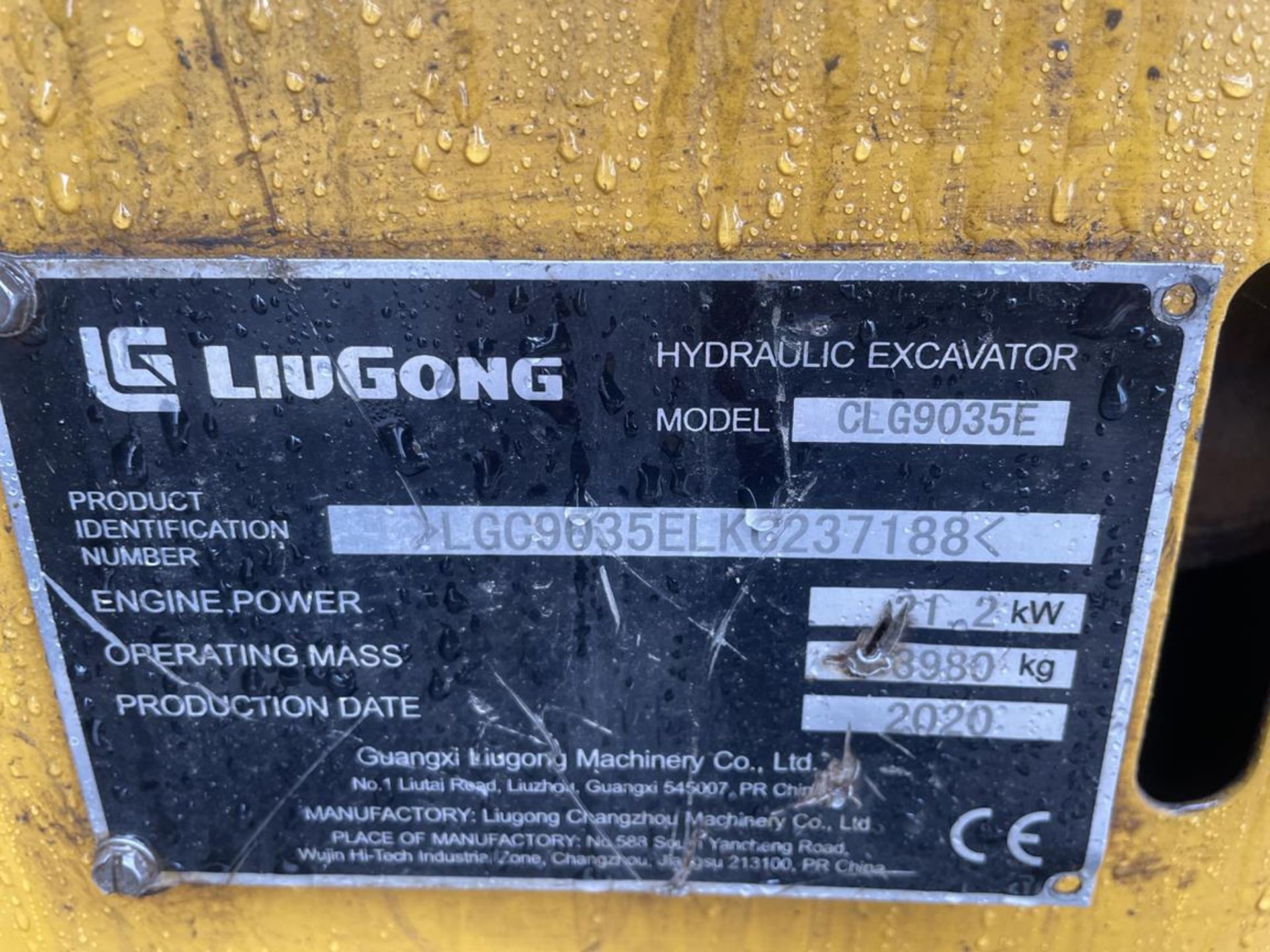 Liugong CLG9035E 3.9-Ton Operating Mass Hydraulic Mini Excavator S/No. LGC9035ELKC237188 (YOM: - Image 8 of 16