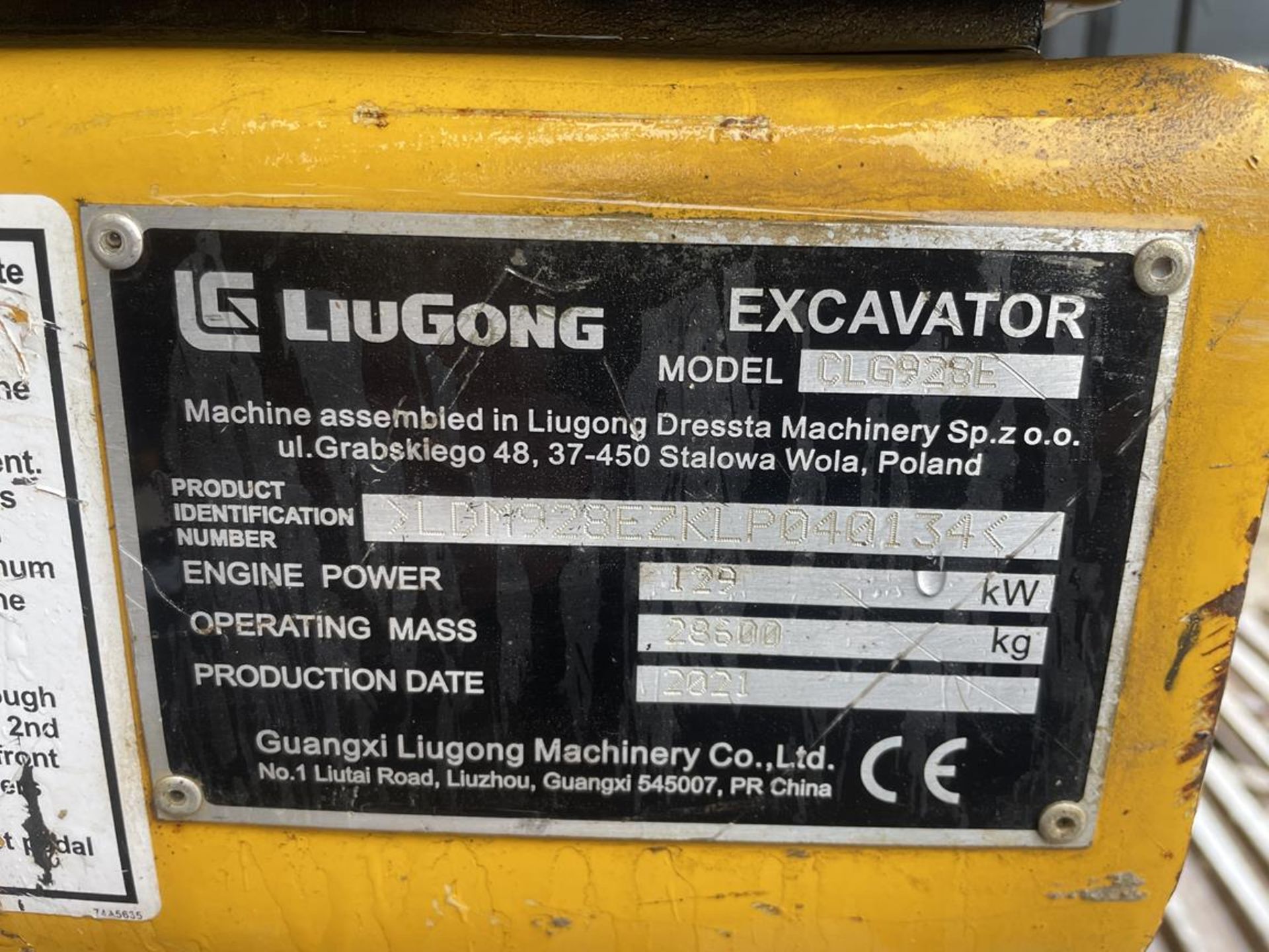 Liugong CLG928E 28.6-Ton Operating Mass Tracked Excavator S/No. LDM928EZKLP040134 (YOM: 2021), Run - Bild 14 aus 15