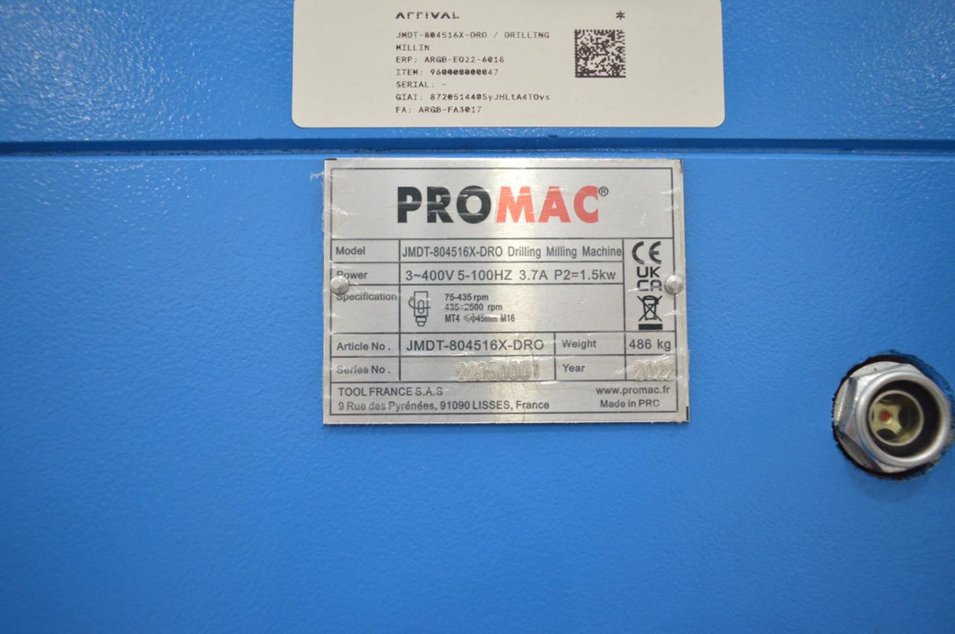 Promac, JMDT-804516X-DRO drilling machine, Serial No. 22050001 (DOM: 2022) with Sinc SDS6-3V DRO - Image 8 of 8