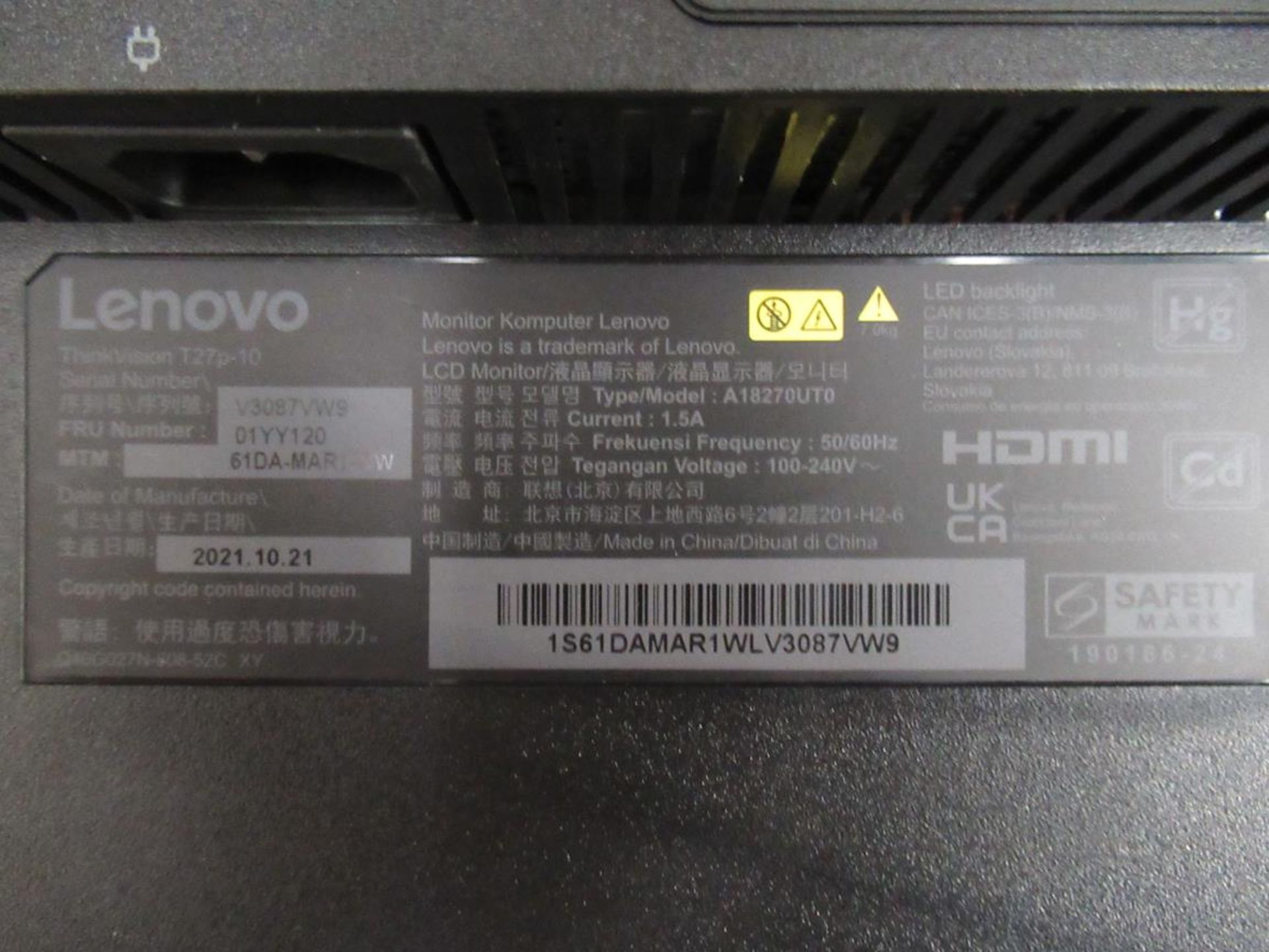 9x (no.) Lenovo, Thinkvision T27P LCD monitor - Image 5 of 15